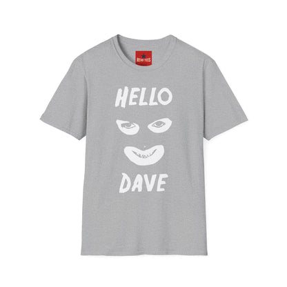 Hello Dave T-Shirt — Black Graphic Tee with Eyes & Smile