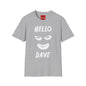 Hello Dave T-Shirt — Black Graphic Tee with Eyes & Smile