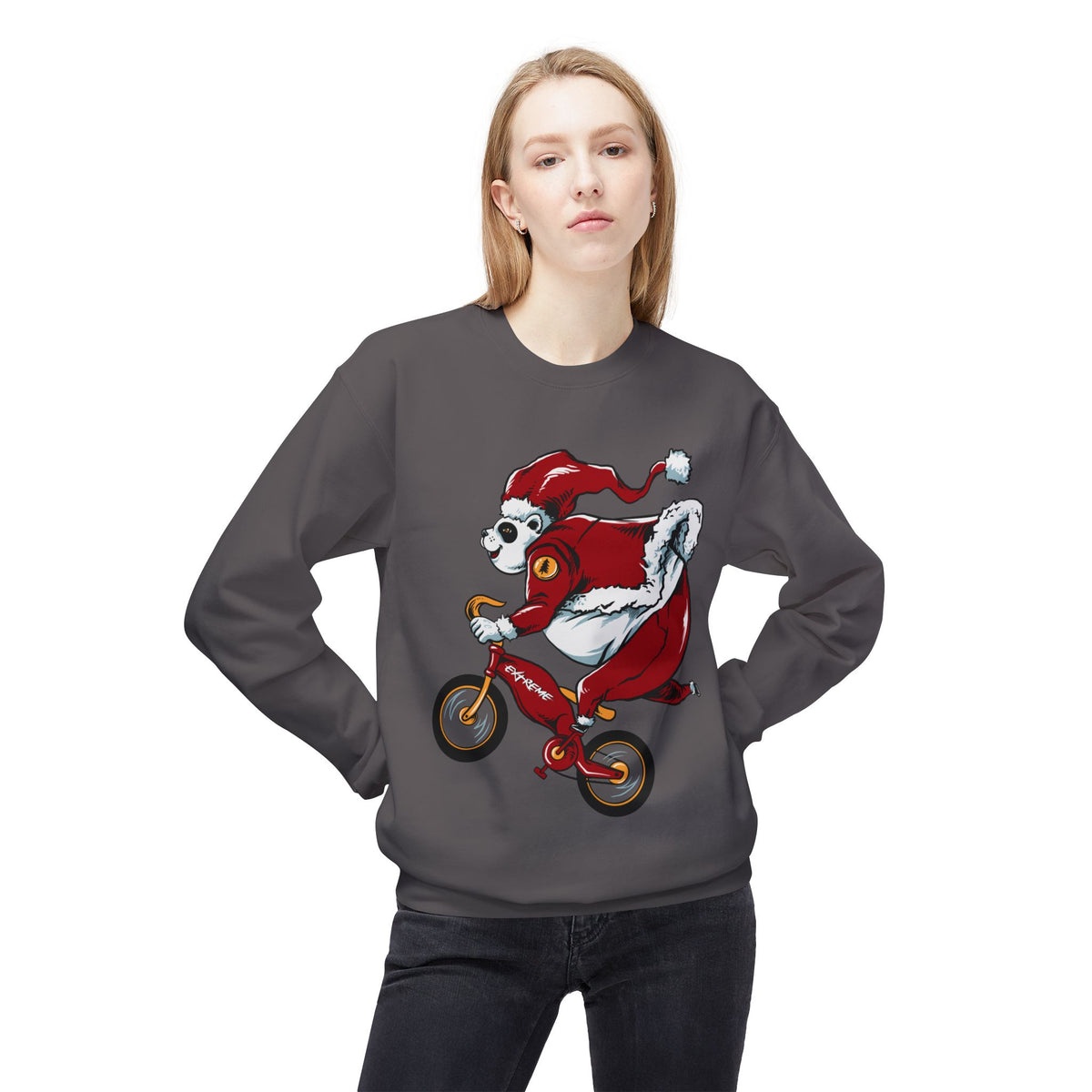 Santa Bear BMX Sweatshirt — Funny Christmas Cycling Holiday Crewneck