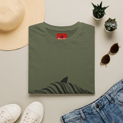 Whale Wave T-Shirt — Minimal Black Stripe Whale Design