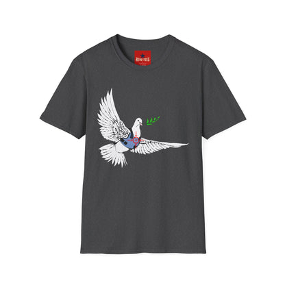 Banksy's Dove of Peace T‑Shirt — Flying Dove with Olive Branch & Earth Heart Graphic