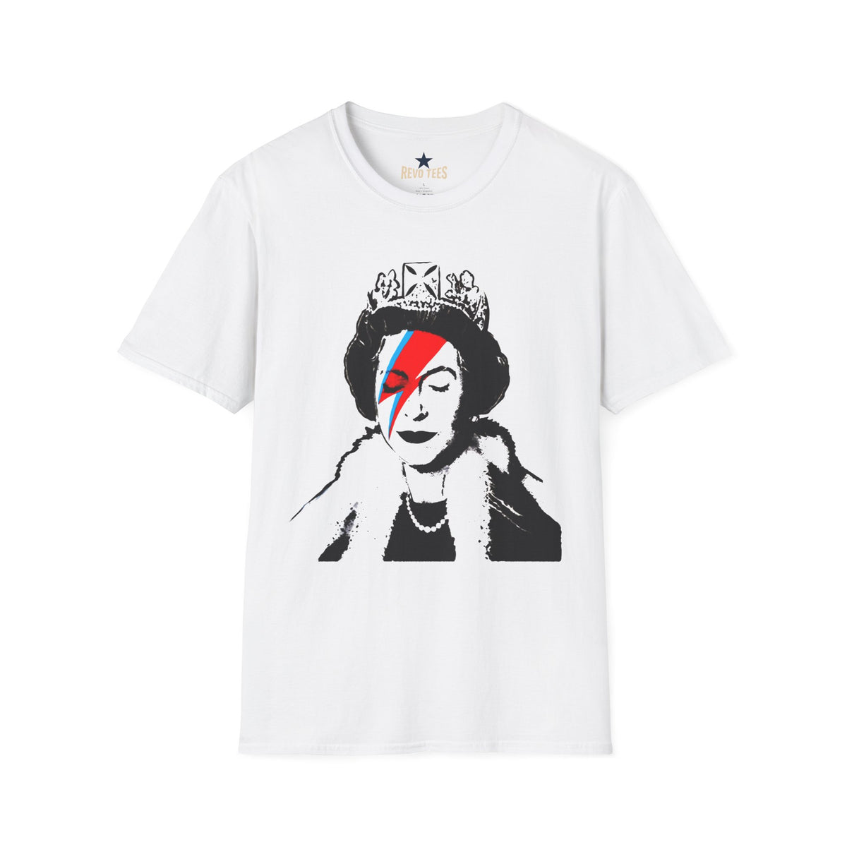Revotees Banksy Queen with Lightning Bolt Retro Bowie Inspired Portrait T-Shirt