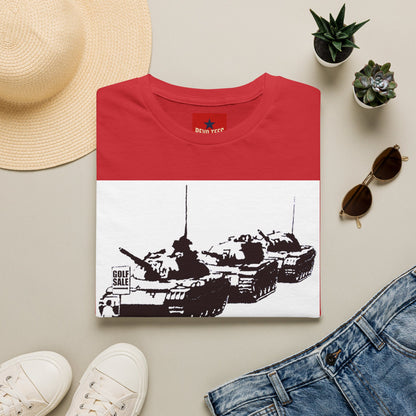 Banksy Tank Lineup Graphic T-Shirt — Stencil Military Tanks Design