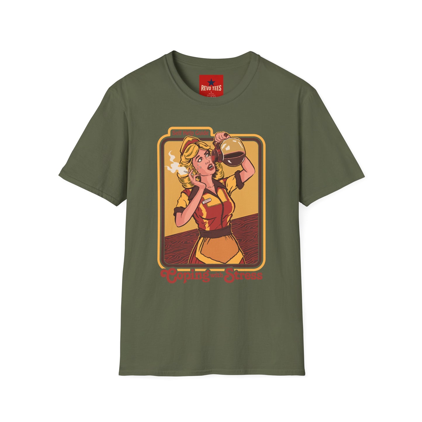 Coping with Stress Retro Coffee Tee — "Self Help Guide" Graphic T-Shirt