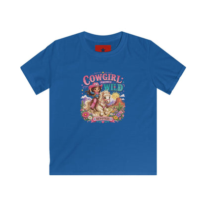 Kids Tee — "Cowgirl at Heart" Colorful Western Graphic (Cowgirl & Wild Print)