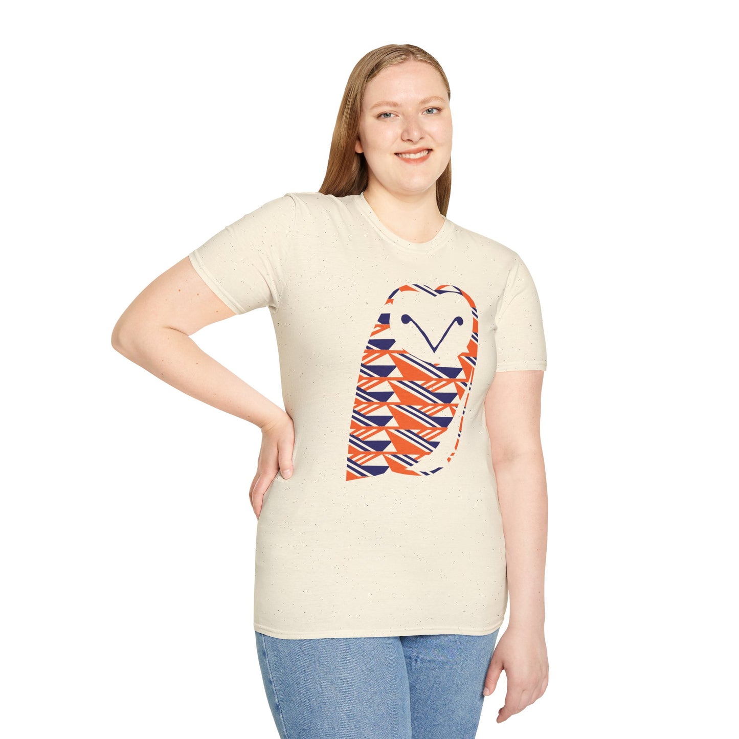 Owl Pattern T-Shirt — Geometric Orange & Navy Cute Owl Graphic Tee