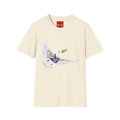 Banksy's Dove of Peace T‑Shirt — Flying Dove with Olive Branch & Earth Heart Graphic