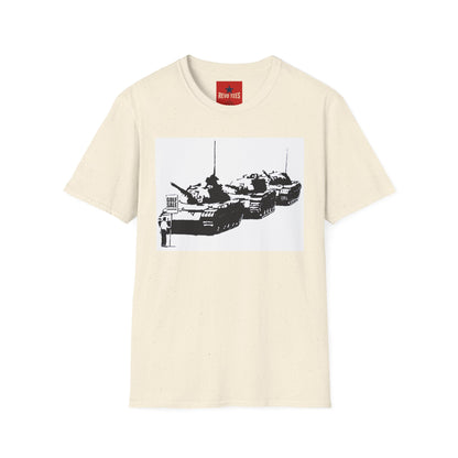 Banksy Tank Lineup Graphic T-Shirt — Stencil Military Tanks Design