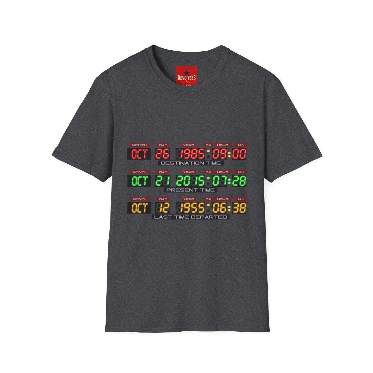 T‑Shirt — Back to the Future Time Display Graphic (Oct 26 1985 / Oct 21 2015)