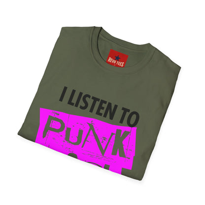 I Listen to Punk Rock With Daddy T-Shirt — Neon Pink Punk Rock Tee