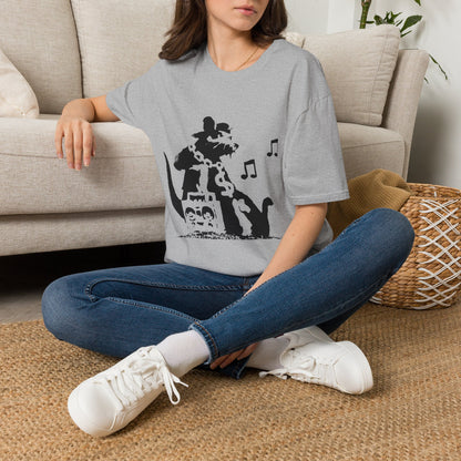 Music Cat T-Shirt — Black Silhouette Singing Rat Graphic Tee