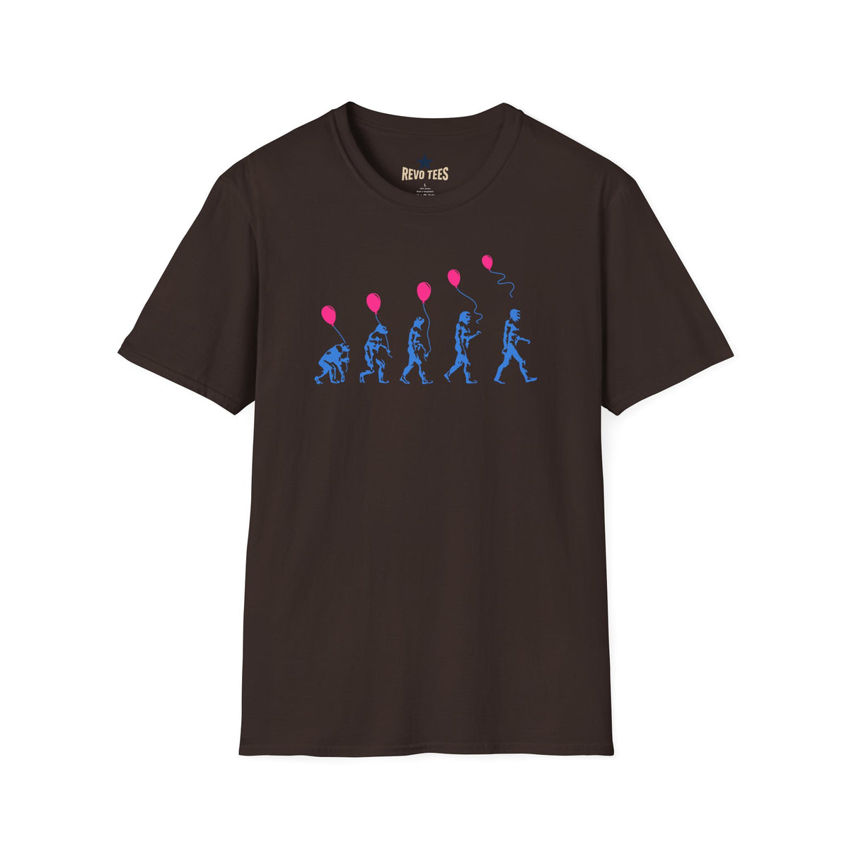 Revotees Evolution of Man Holding Balloon Funny Retro Evolution Graphic T-Shirt - alternate view 3