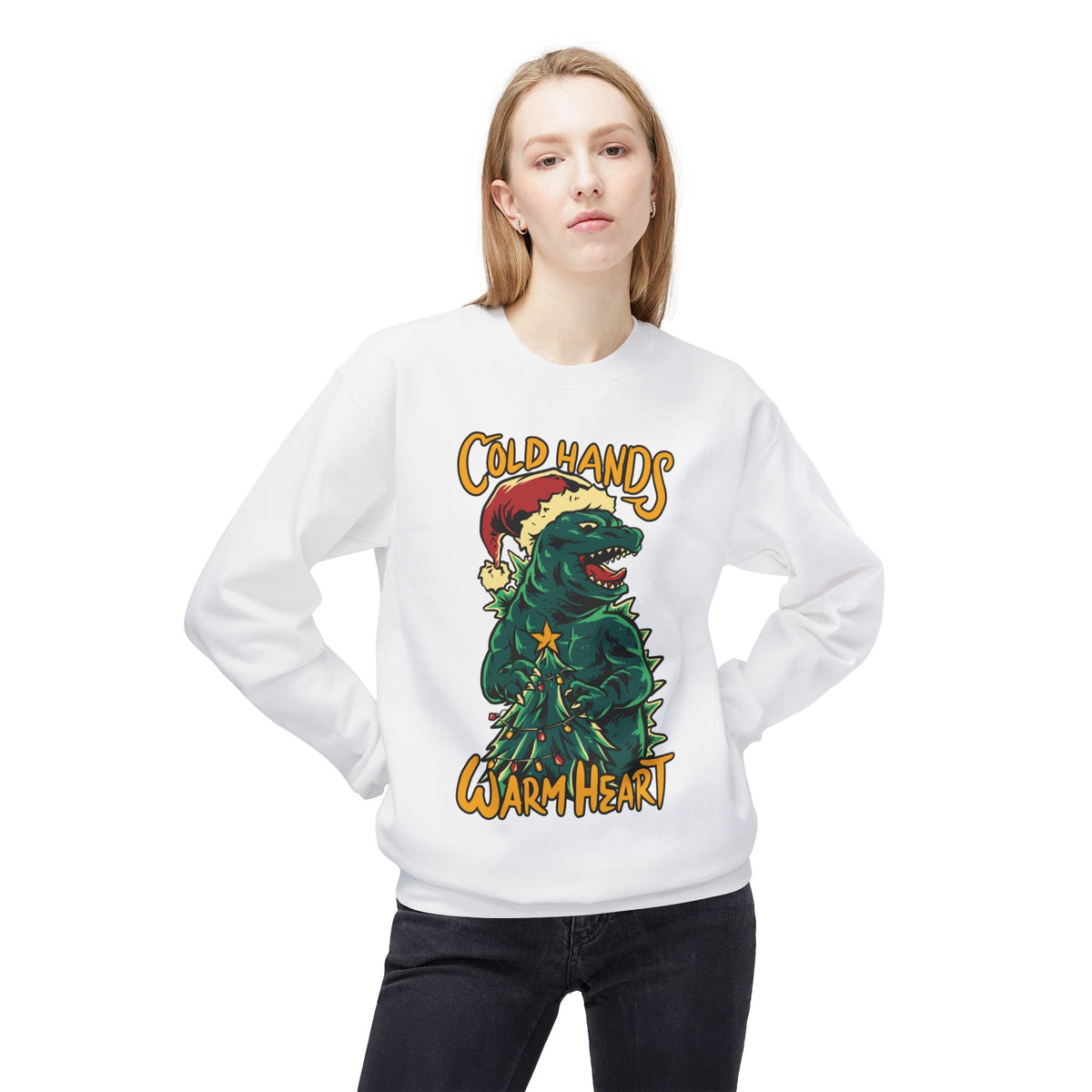 Christmas Godzilla - "Cold Hands Warm Heart" Holiday Crewneck Sweatshirt