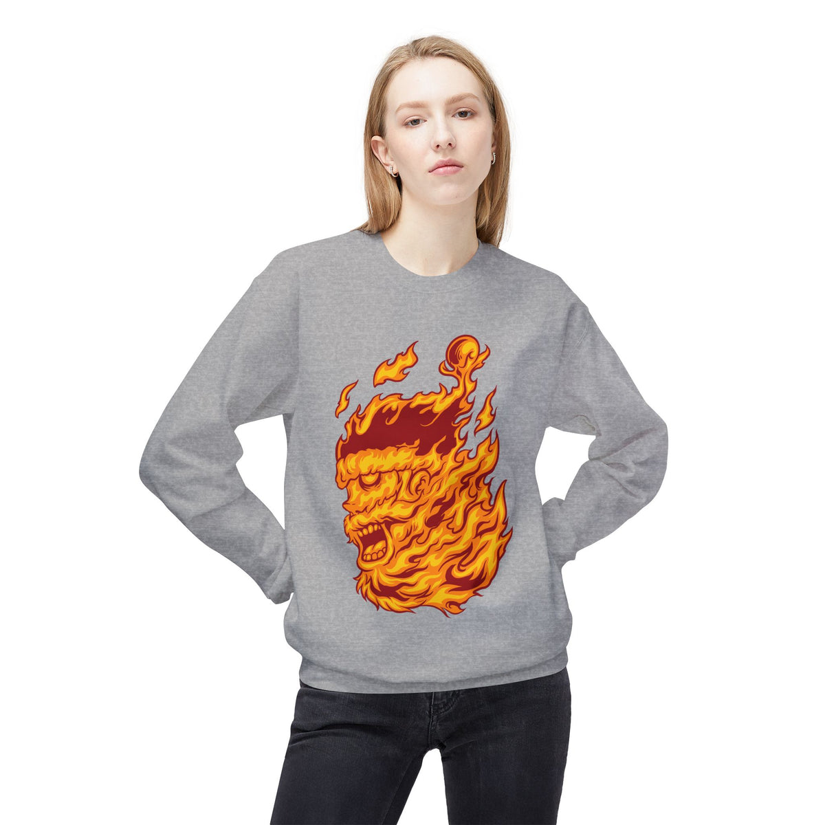 Flaming Santa Skull Redneck - I mean Crewneck Sweatshirt