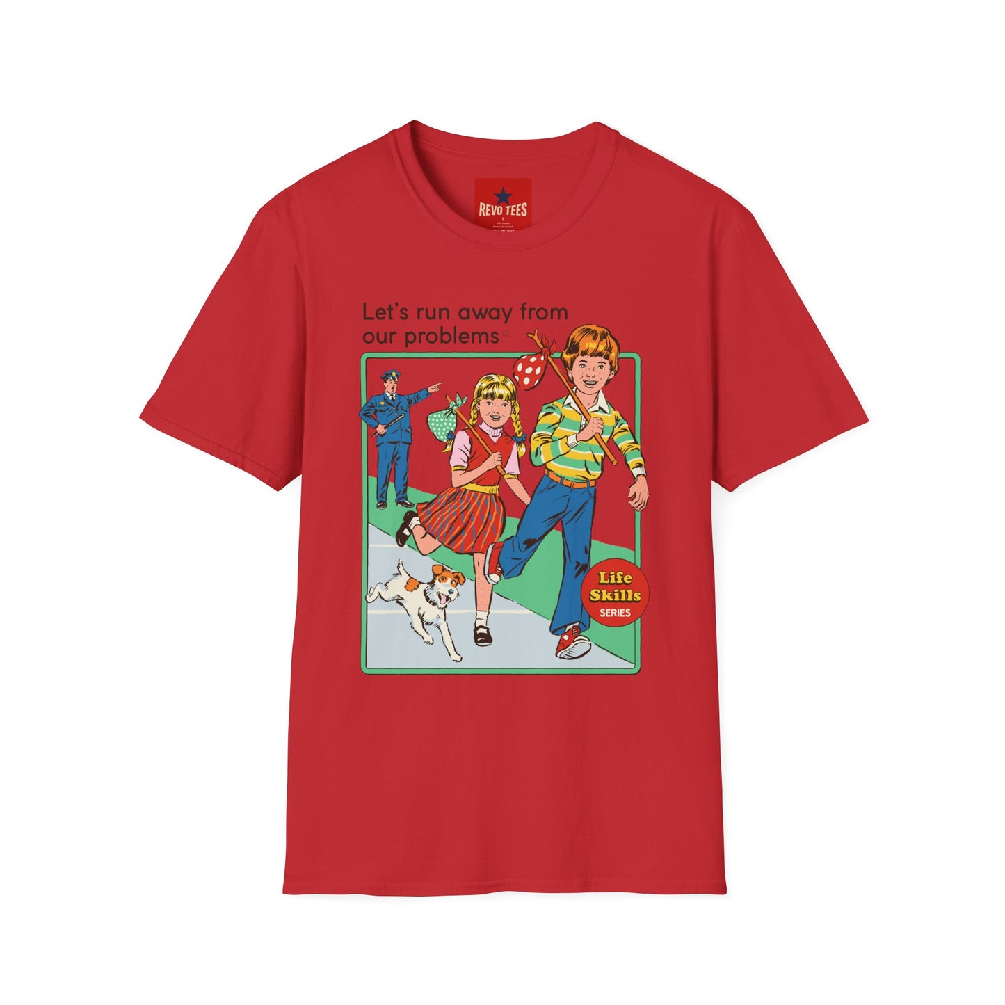 Retro Runaway Kids T-Shirt — "Let's Run Away From Our Problems" Vintage Graphic Tee