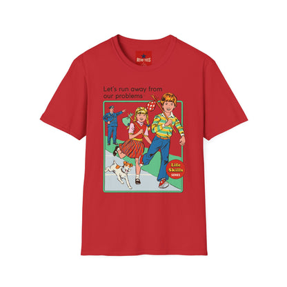 Retro Runaway Kids T-Shirt — "Let's Run Away From Our Problems" Vintage Graphic Tee