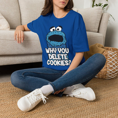 Cookie Monster "Why You Delete Cookies?" T-Shirt — Funny Retro Kids TV Graphic Tee