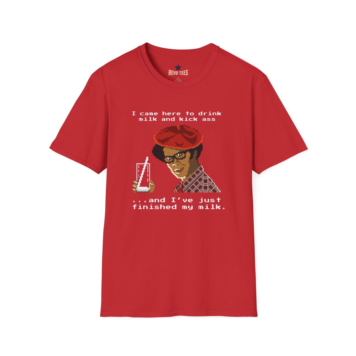 Revotees Graphic I Came Here to Drink Milk and Kick Ass Retro Pixel Design T-Shirt - alternate view 7