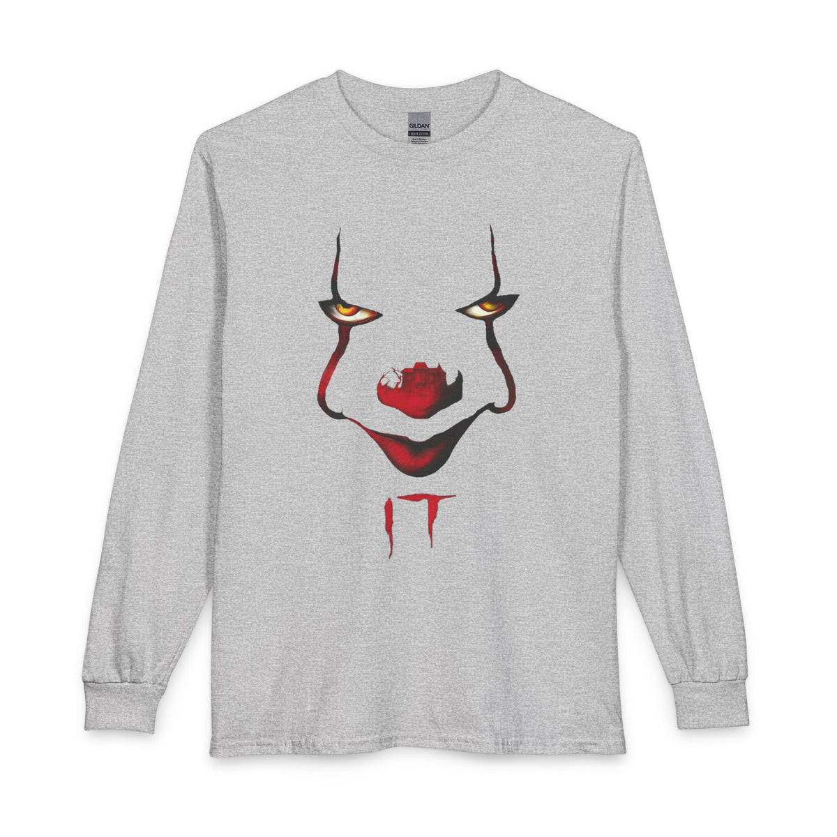 Horror Clown Face Long Sleeve Tee – 'IT' Pennywise Minimalist Graphic