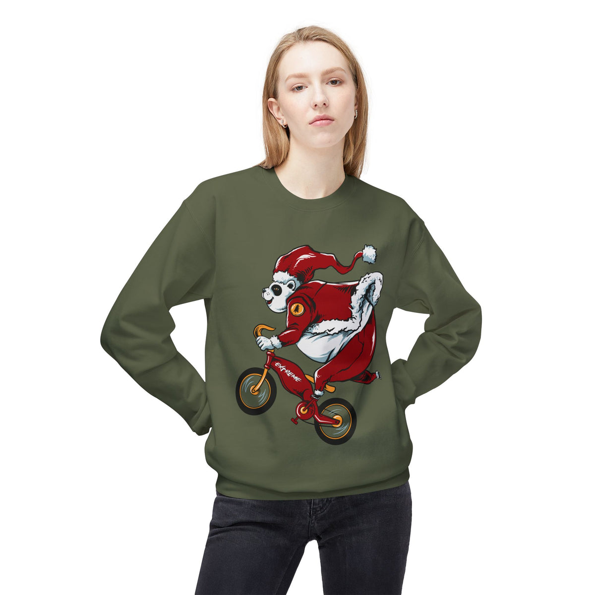Santa Bear BMX Sweatshirt — Funny Christmas Cycling Holiday Crewneck