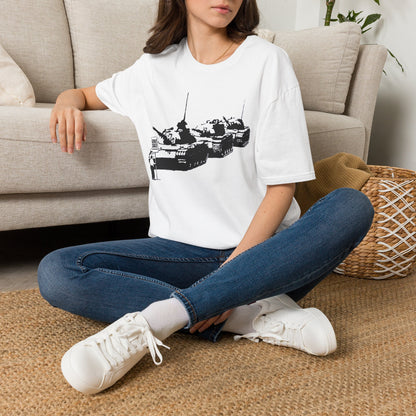 Banksy Tank Lineup Graphic T-Shirt — Stencil Military Tanks Design