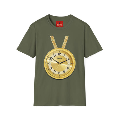 Gold Pocket Watch Necklace T-Shirt — Vintage Clock Graphic Tee