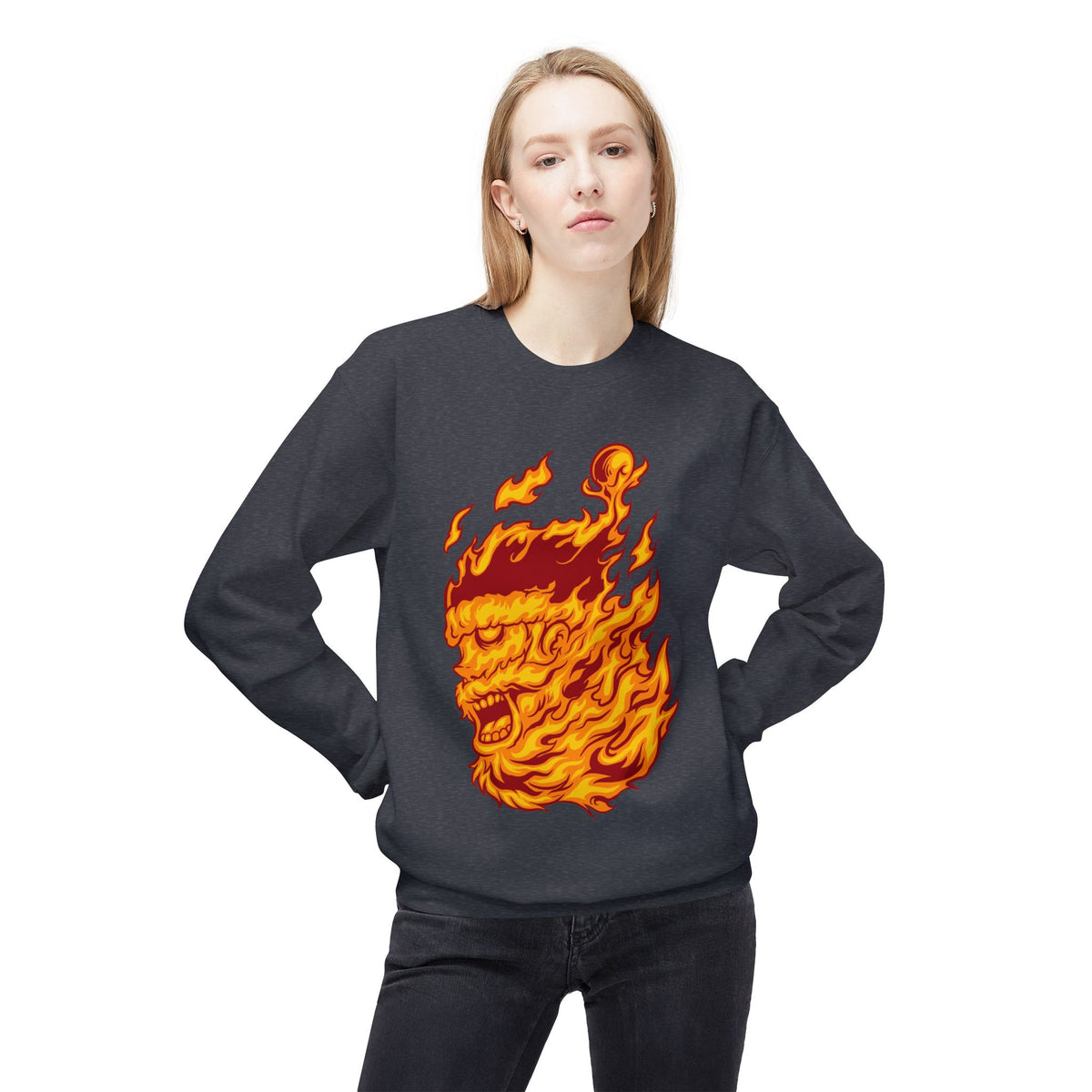 Flaming Santa Skull Redneck - I mean Crewneck Sweatshirt