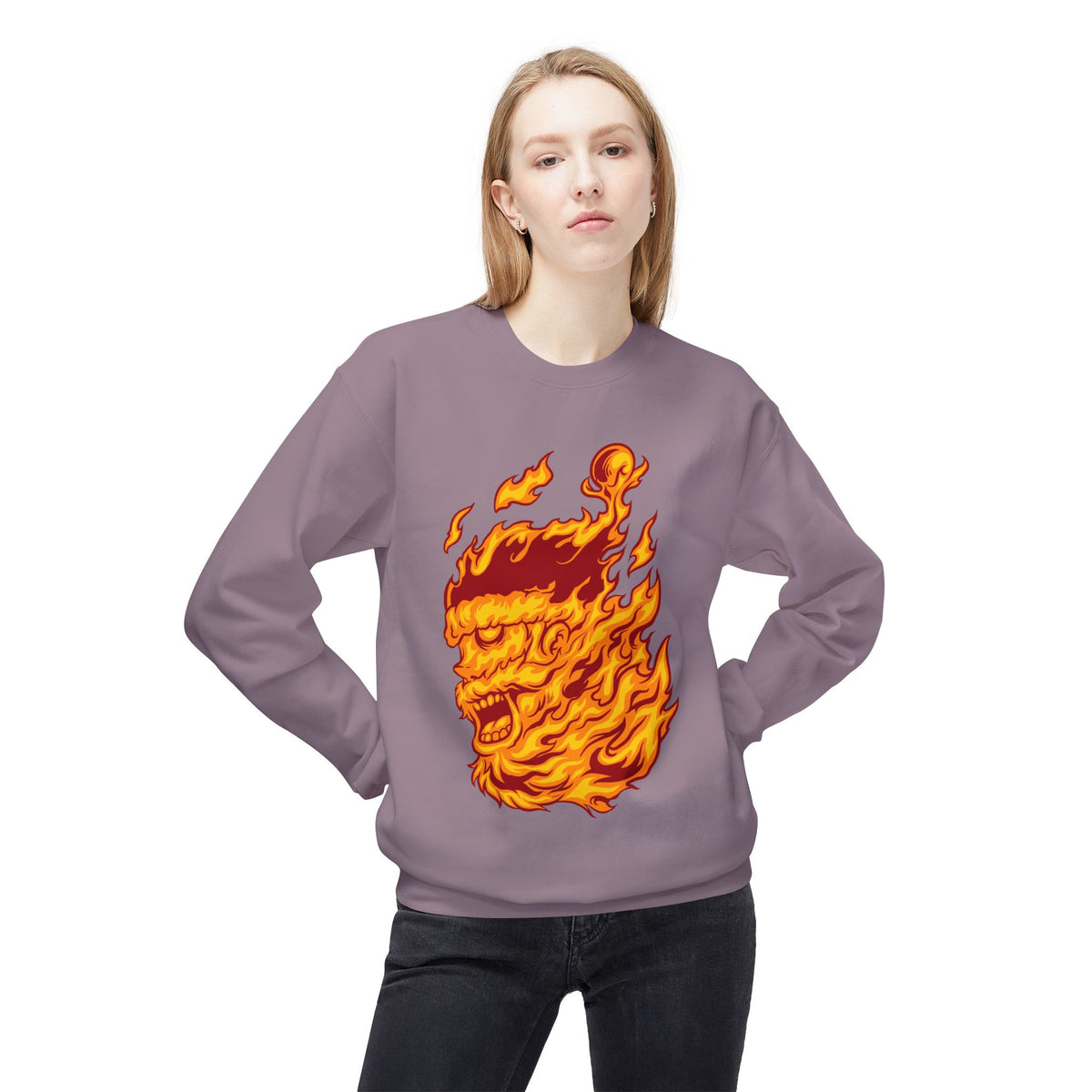 Flaming Santa Skull Redneck - I mean Crewneck Sweatshirt