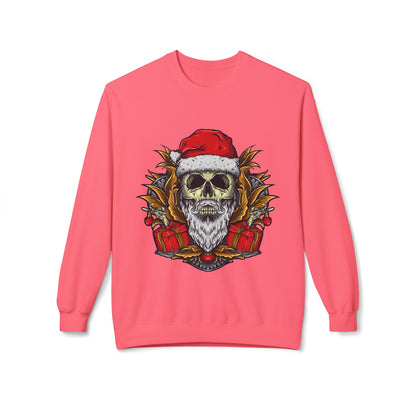 Skull Santa — Edgy Christmas Skull with Santa Hat and Gifts Crewneck Sweatshirt