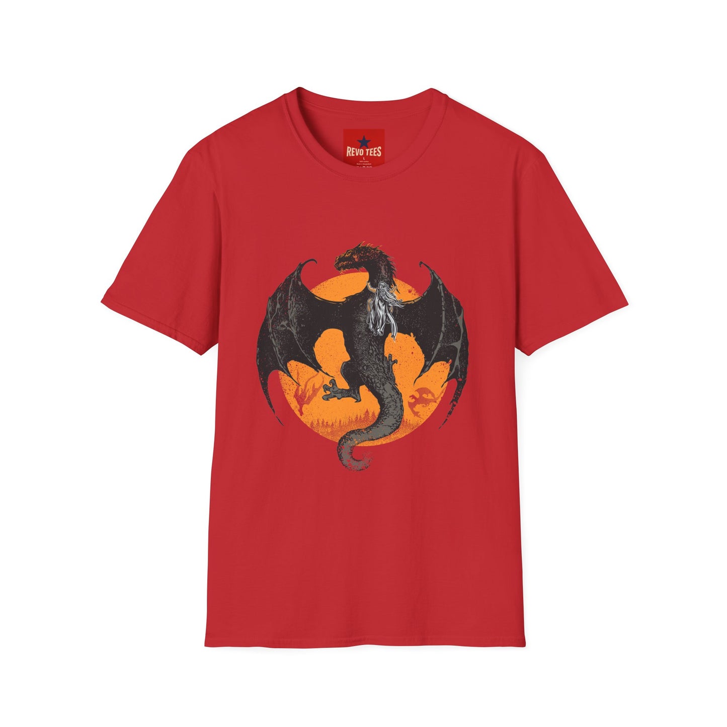 Dragon Moon T-Shirt — Black Dragon Silhouette with Orange Moon