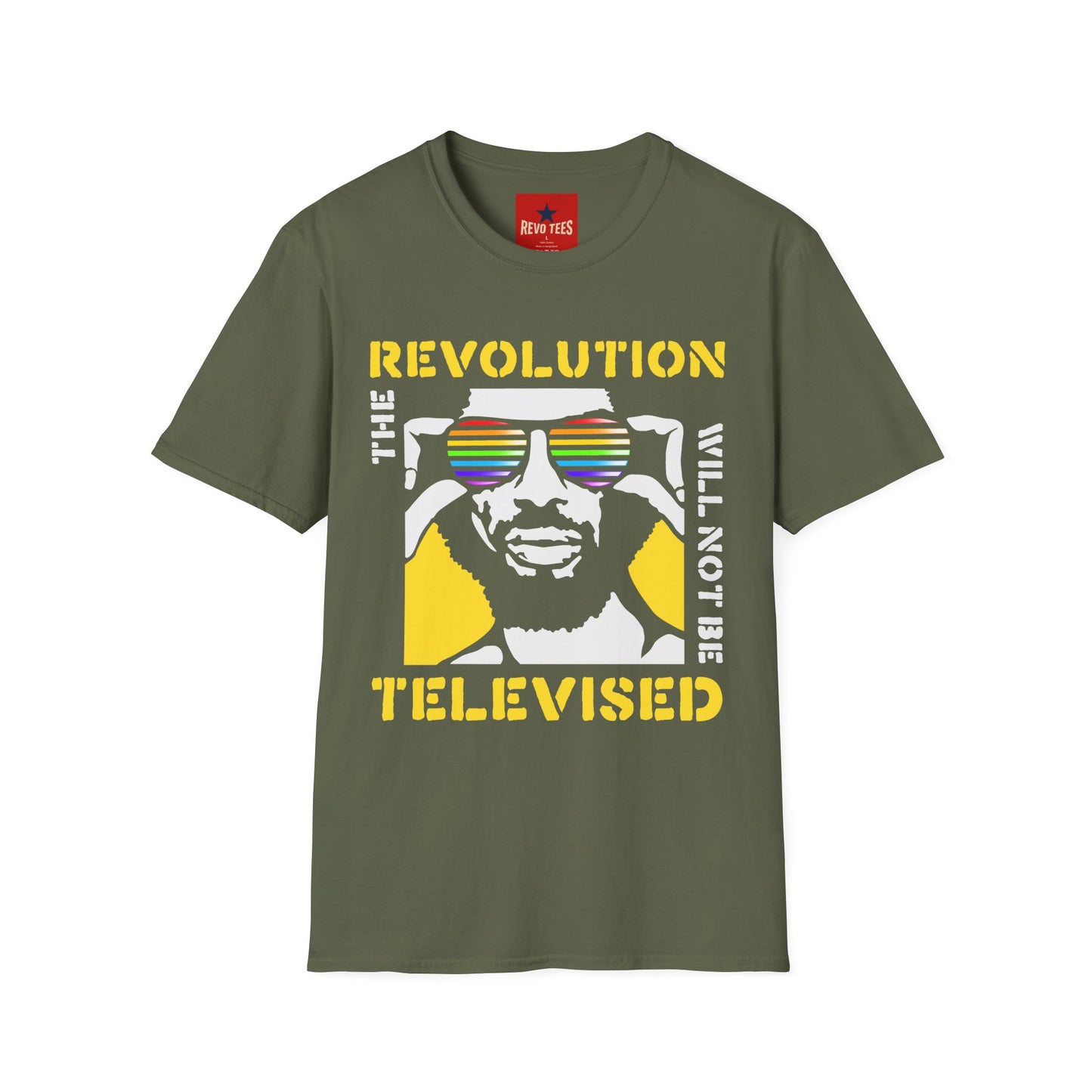 Revolution Is Televised T-Shirt — Retro Rainbow Sunglasses Protest Tee