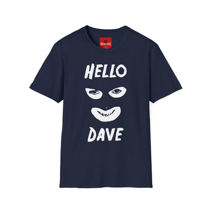 Hello Dave T-Shirt — Black Graphic Tee with Eyes & Smile