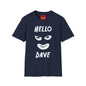 Hello Dave T-Shirt — Black Graphic Tee with Eyes & Smile