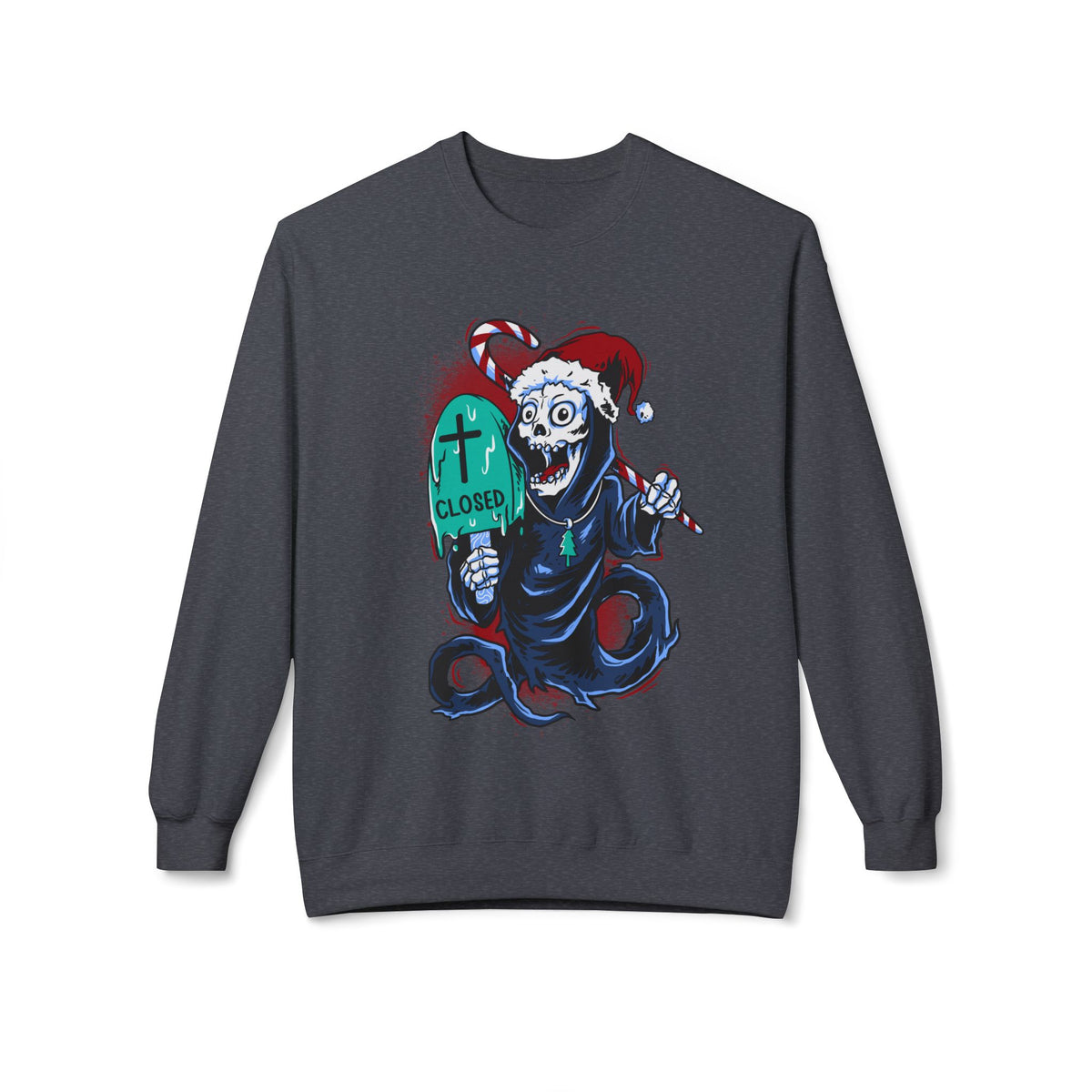 Christmas Reaper — 'Closed' Tombstone Holiday Horror Design Crewneck Sweatshirt