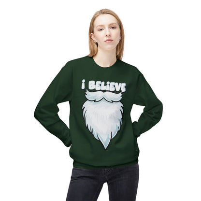 "I Believe" Santa Beard Holiday Crewneck Sweatshirt