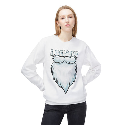 "I Believe" Santa Beard Holiday Crewneck Sweatshirt