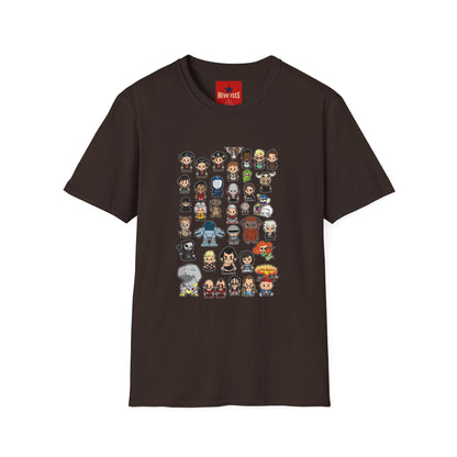 Cute Chibi Characters Crewneck T‑Shirt — Cartoon Character Grid Tee