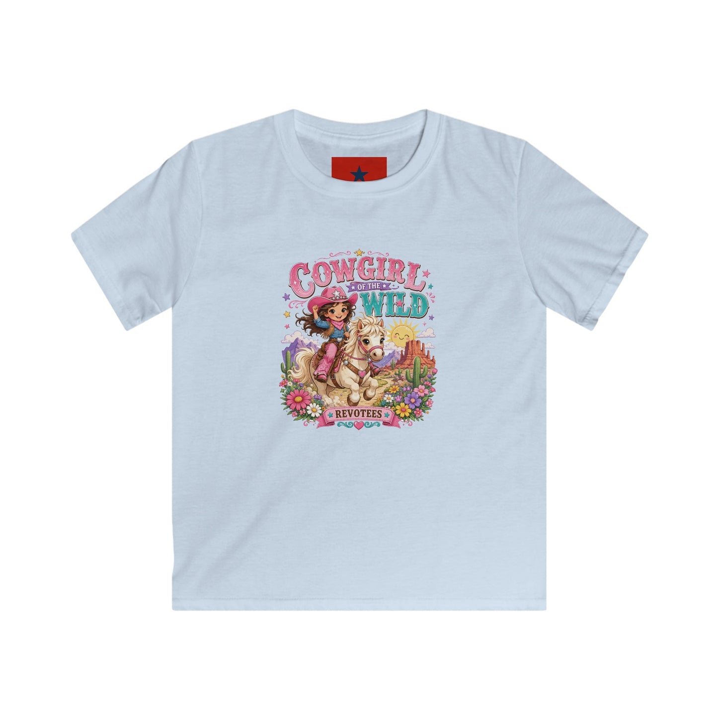Kids Tee — "Cowgirl at Heart" Colorful Western Graphic (Cowgirl & Wild Print)