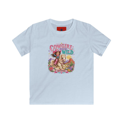 Kids Tee — "Cowgirl at Heart" Colorful Western Graphic (Cowgirl & Wild Print)