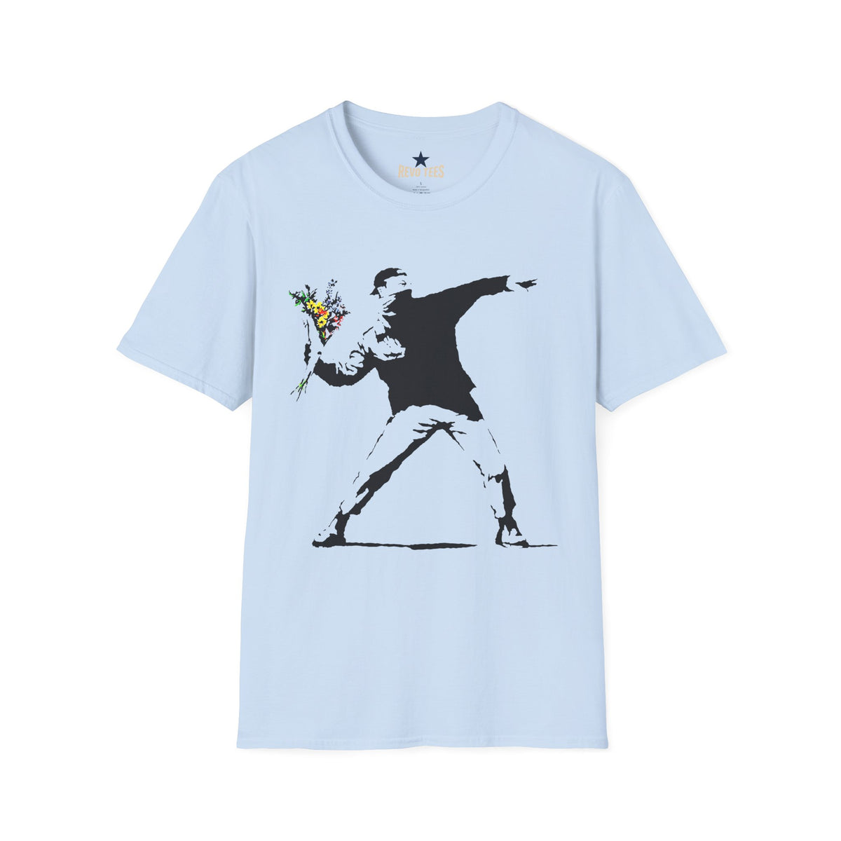 Revotees Banksy Style Flower Bomber Street Art Protest Graphic T-Shirt - alternate view 5