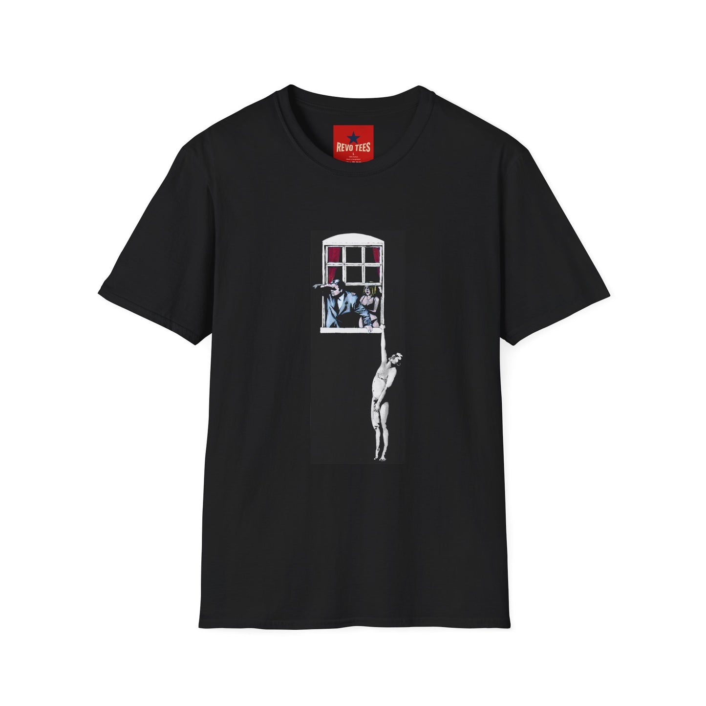 Banksy Window Watchers Graphic T-Shirt — Vintage Couple & Cat Illustration