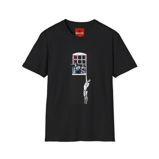 Banksy Window Watchers Graphic T-Shirt — Vintage Couple & Cat Illustration