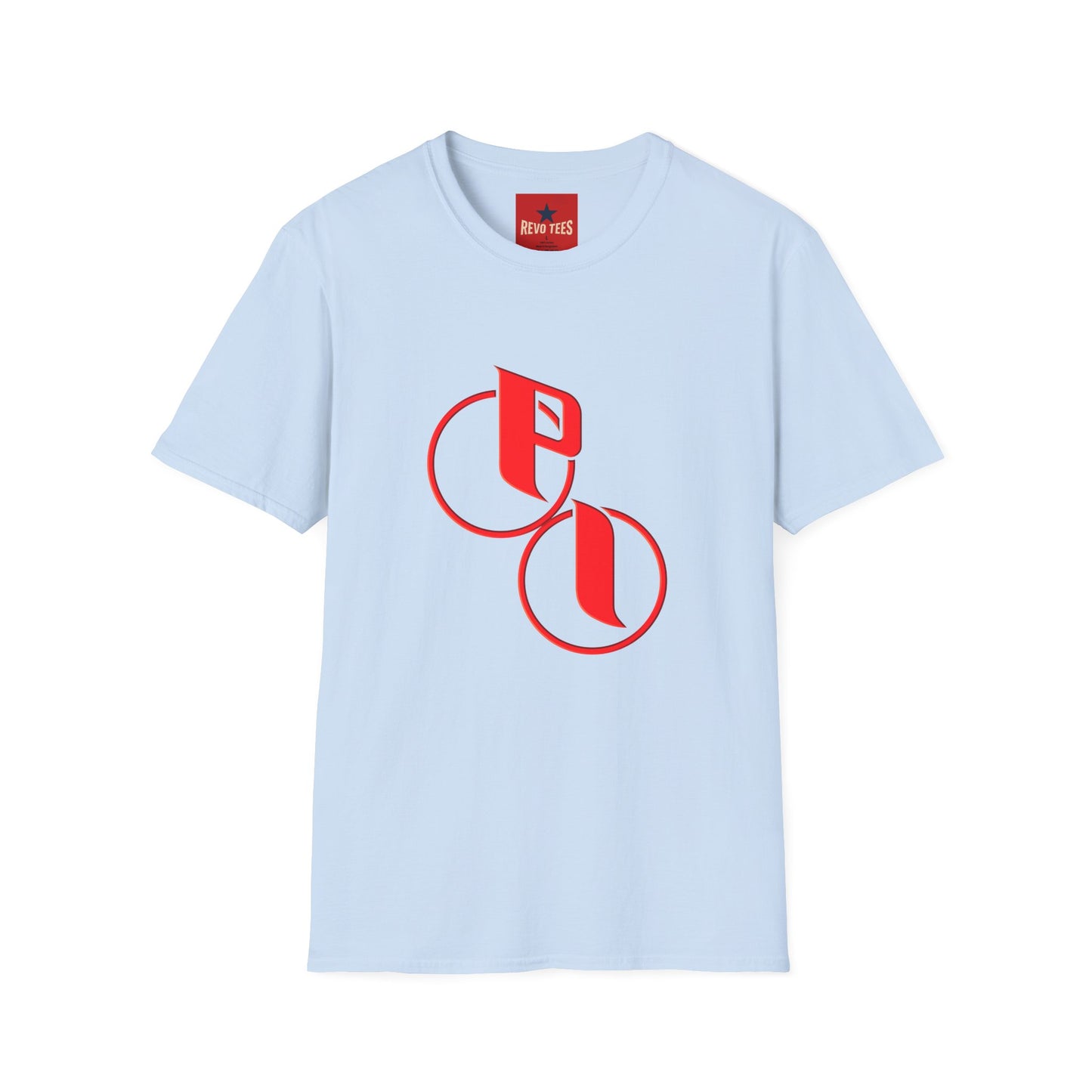 Parker Industries Graphic Tee — Red Circular Monogram Design