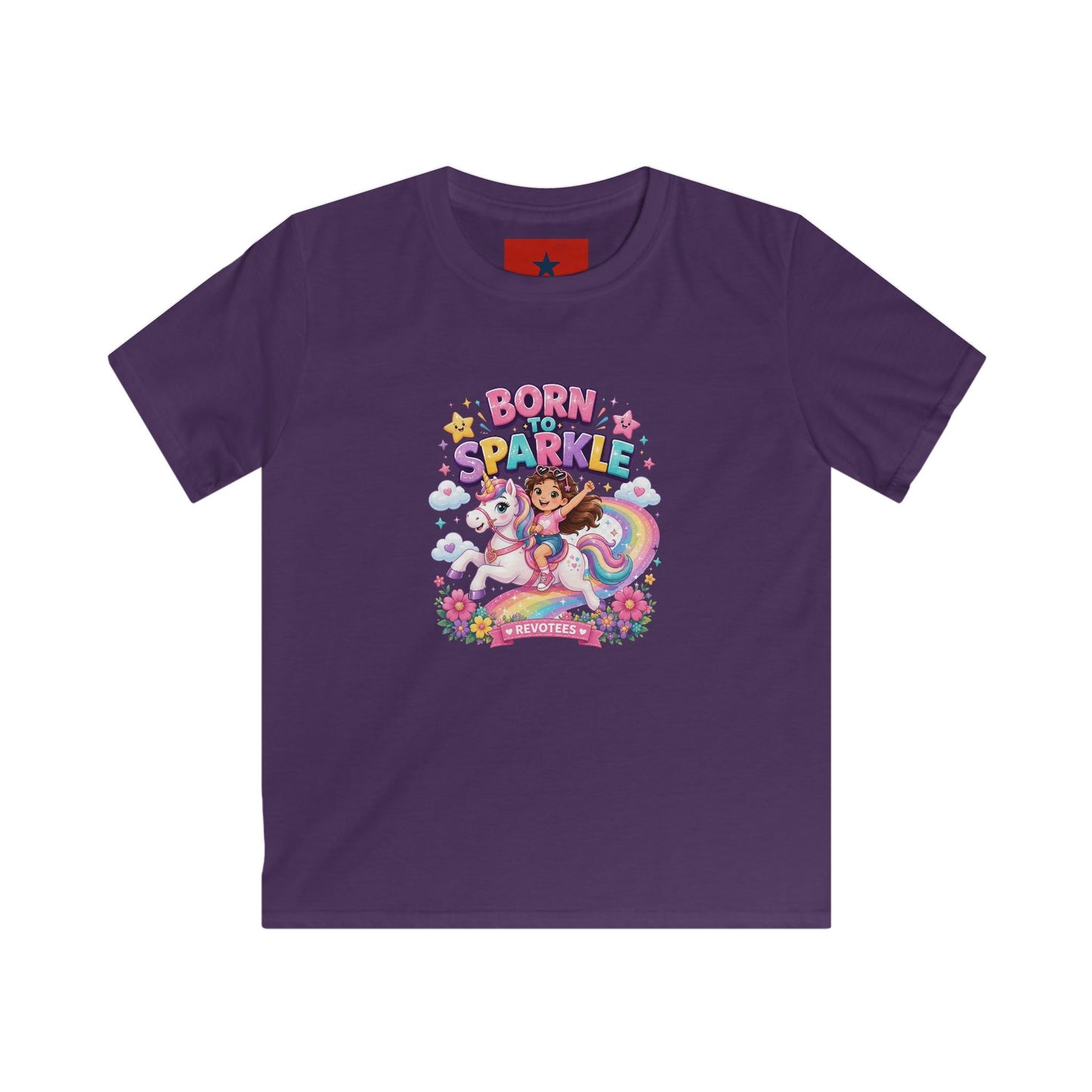 Kids Tee — "Born to Sparkle" Rainbow Unicorn Girl Shirt