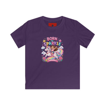 Kids Tee — "Born to Sparkle" Rainbow Unicorn Girl Shirt