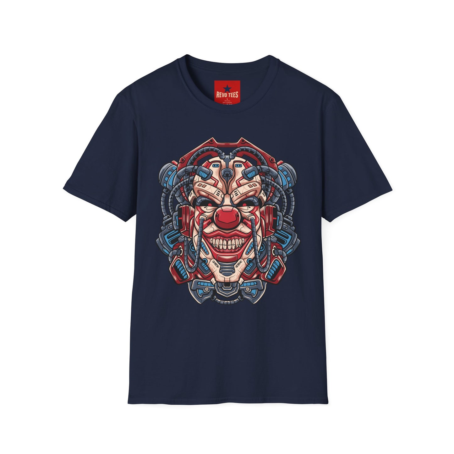 Mechanical Clown T-Shirt — Cyberpunk Robotic Mask Graphic Tee