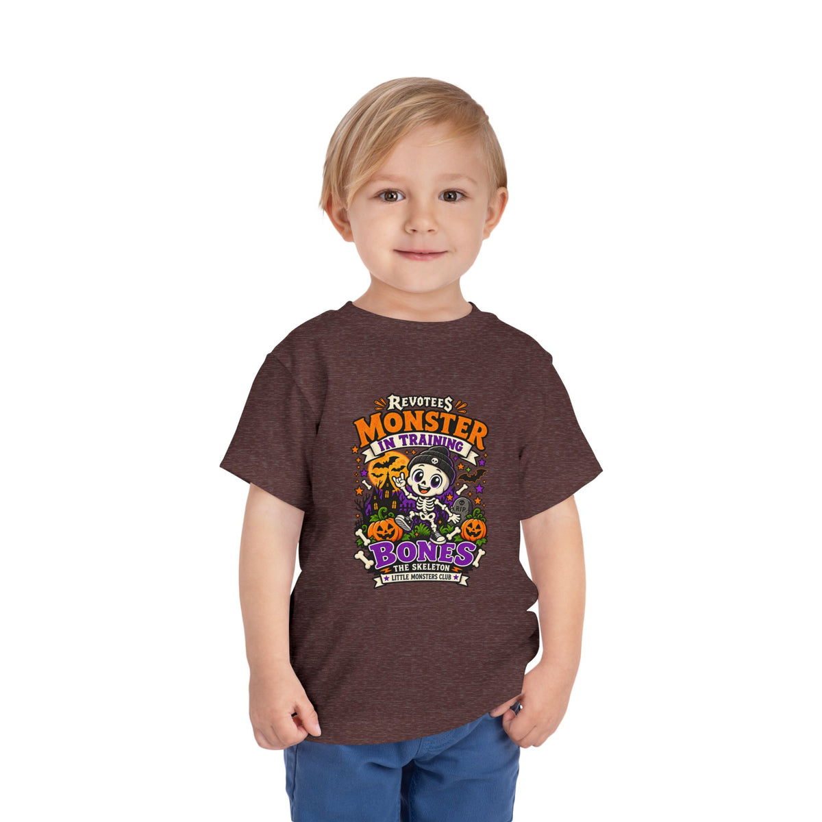REVOTEES Toddler Tee — "Monster in Training" Cute Skeleton Halloween Shirt