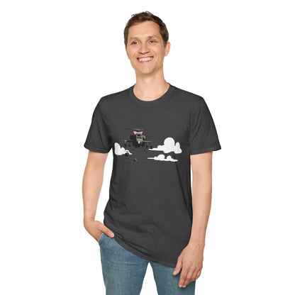 Banksy Helicopter Pilot Graphic T-Shirt — Vintage Chopper Clouds Design