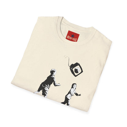 T‑Shirt — Banksy Style Kids Tossing TV Stencil Art Tee