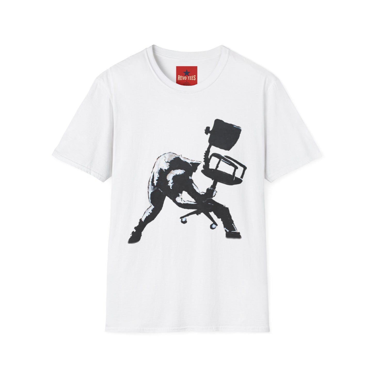 Banksy T-Shirt — Black Cat Tossing Office Chair Graphic Tee